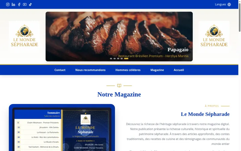 Le Monde Séfarade — a blue-and-gold magazine site for Sephardic culture and heritage.